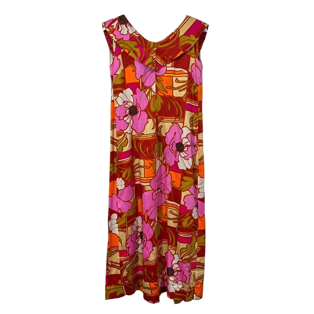 Vtg Size S Dress 60s Paradise Hawaii Honolulu Maxi Tropical Bright Floral Long